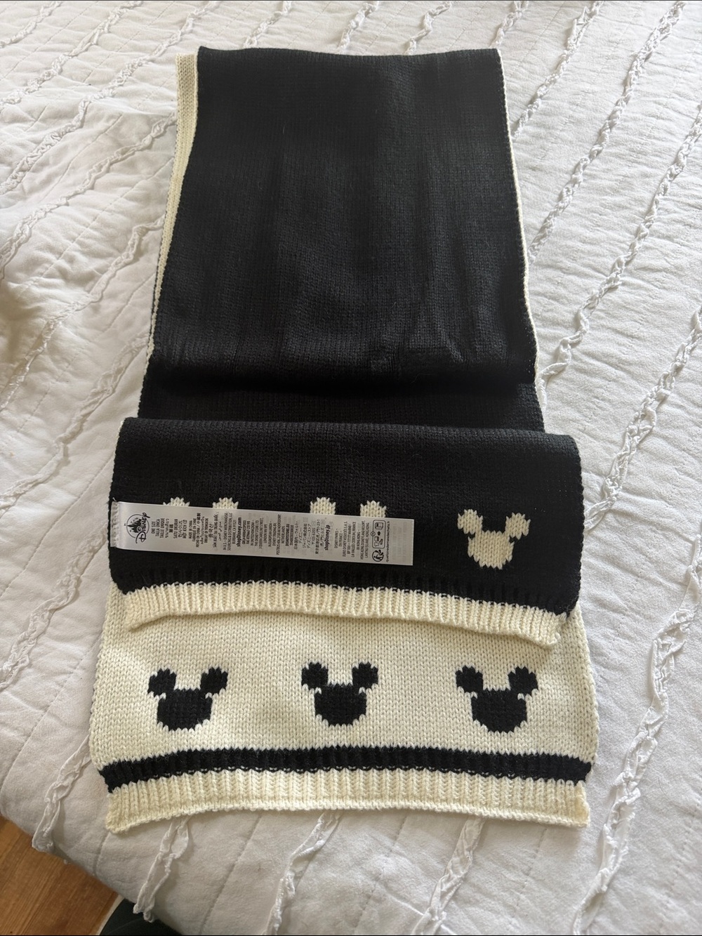 Disney Black and Cream Mickey Mouse Knit Scarf